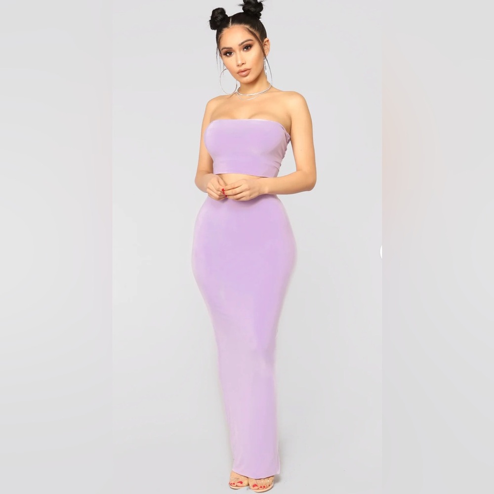Fashion Nova Strapless Lavender two piece set
